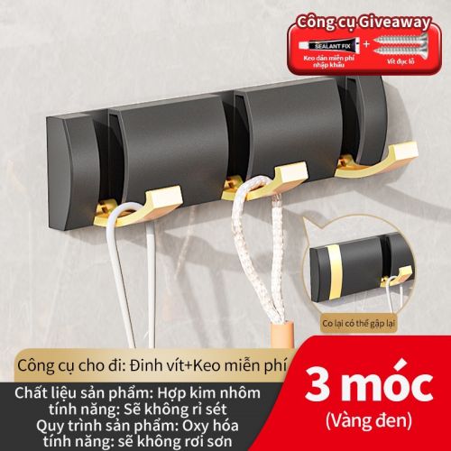 Móc áo tàng hình 3 móc màu vàng đen