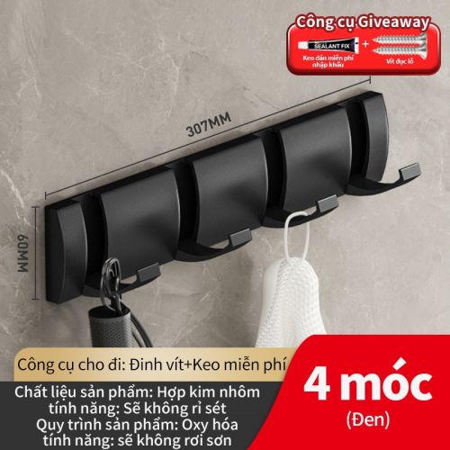 Móc áo tàng hình 4 móc màu đen