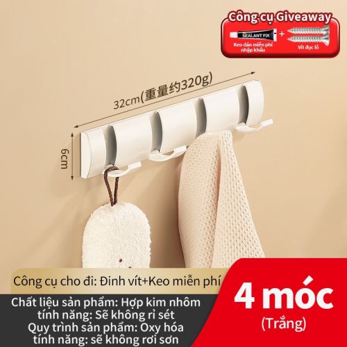 Móc áo tàng hình 4 móc màu trắng