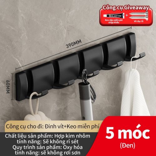 Móc áo tàng hình 5 móc màu đen