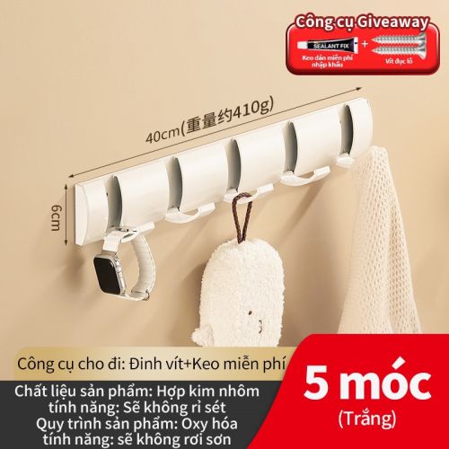 Móc áo tàng hình 5 móc màu trắng