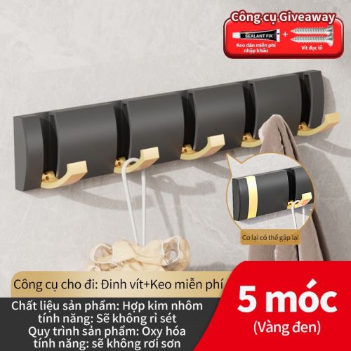 Móc áo tàng hình 5 móc màu vàng đen