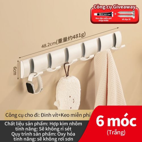 Móc áo tàng hình 6 móc màu trắng