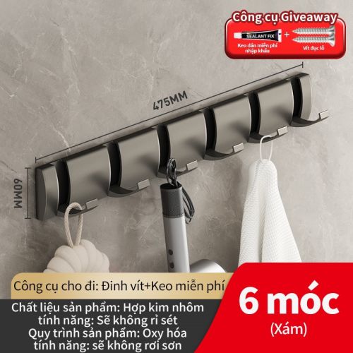 Móc áo tàng hình 6 móc màu xám