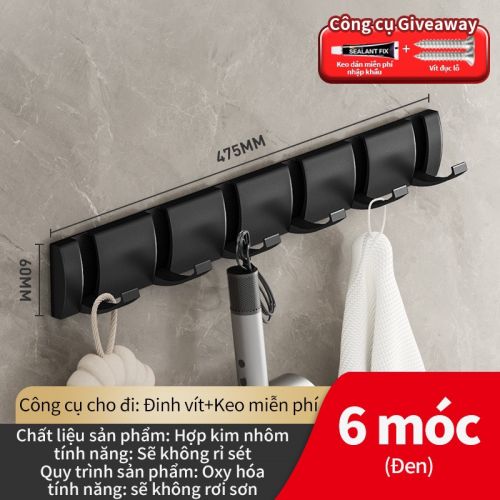 Móc áo tàng hình 6 móc màu đen